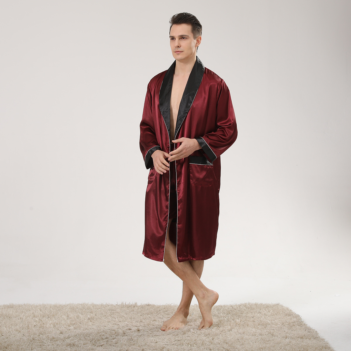 Spring Black Shawl Collar Red  - огляд і ціна Men'S Kimono Accessories